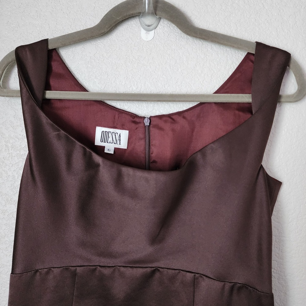 ODESSA Satin column Maxi Dress Brown Square‎ Neck Minimal 90s Formal 6 - Picture 10 of 11